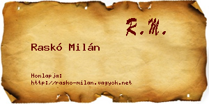 Raskó Milán névjegykártya